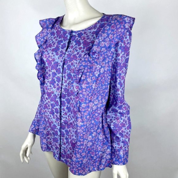 Vineyard Vines Floral‎ Ruffle Button-Up Blouse Top Women 16 Long Sleeve NWOT - Picture 2 of 11